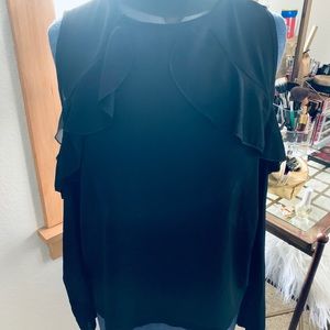 Black cold shoulder sheer ruffles blouse M NWT!